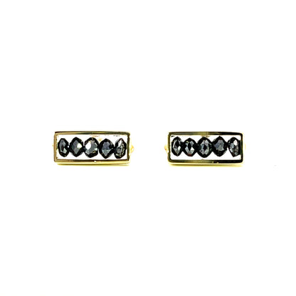 18k Yellow Gold "Mini Bar" Earring Studs with Black Diamond Beads