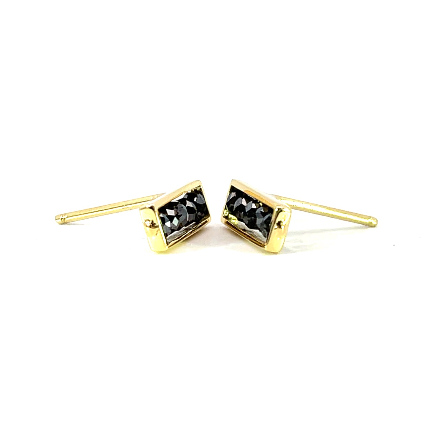 18k Yellow Gold "Mini Bar" Earring Studs with Black Diamond Beads