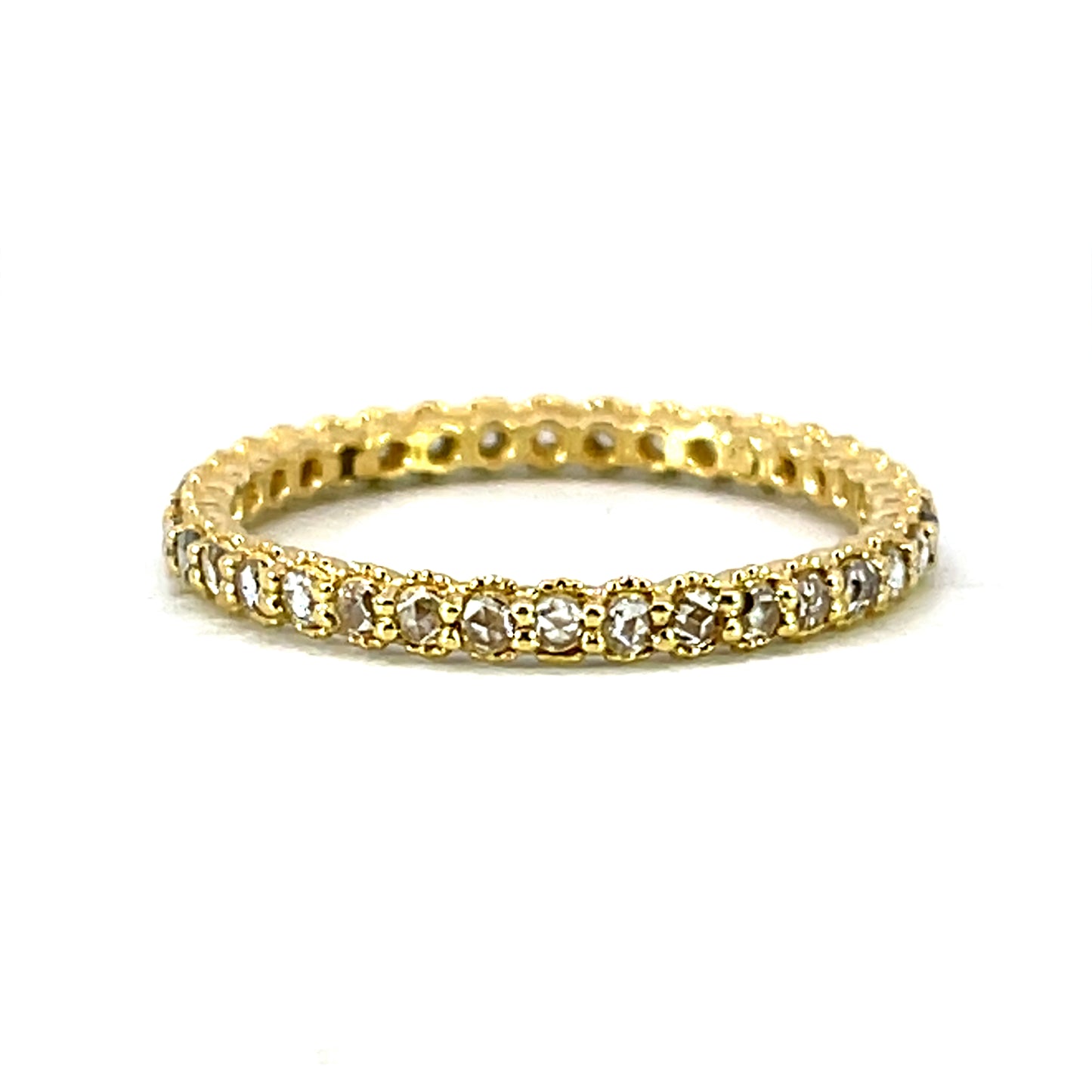 18k Yellow Gold Eternity Style Band With Round Rose Cut White Diamonds