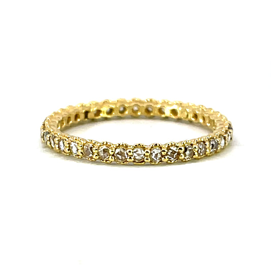 18k Yellow Gold Eternity Style Band With Round Rose Cut White Diamonds