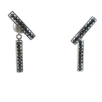 18k White Gold Black Diamond Bar Studs and Bar Backs