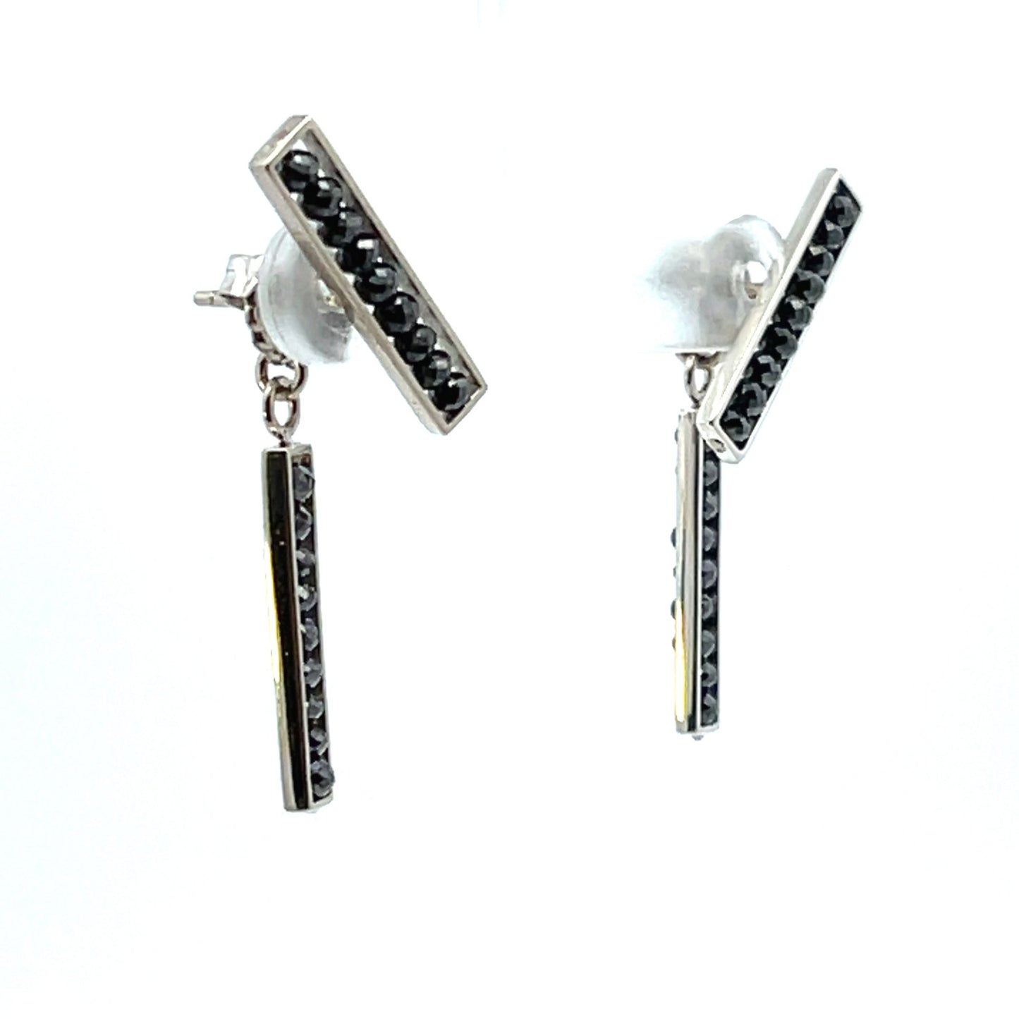 18k White Gold Black Diamond Bar Studs and Bar Backs