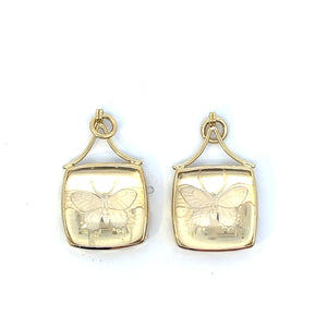 18k Yellow Gold Butterfly Carved Quartz Modullyn Earring Jackets