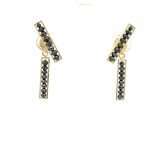 18k Yellow Gold Black Diamond Bar Studs and Backs