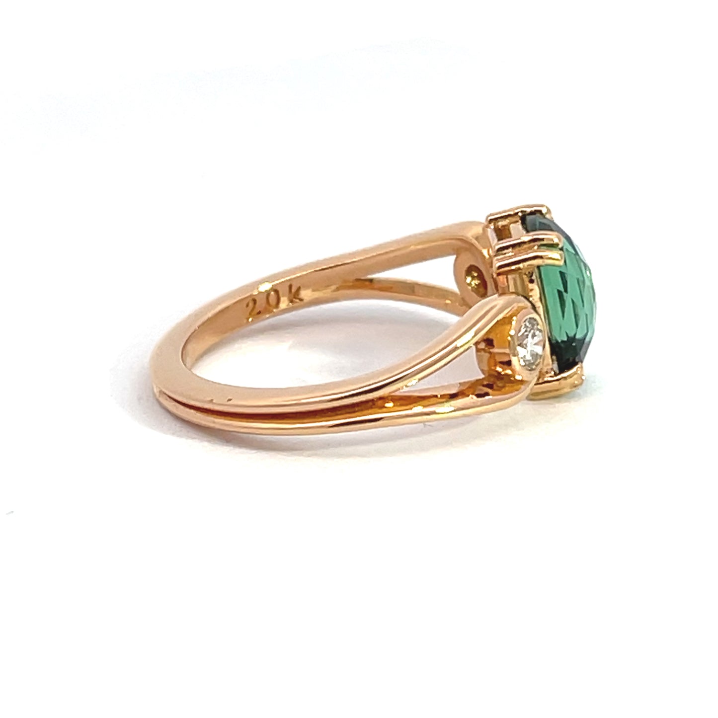 Rose Cut Green Tourmaline and Diamond Ring