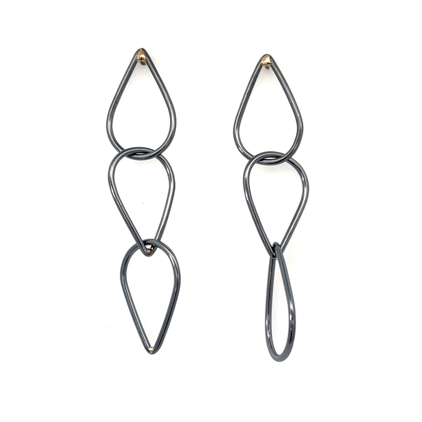 Oxidized Sterling Silver and 14k Yellow Gold Teardrop Link Studs