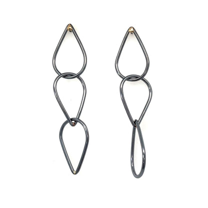 Oxidized Sterling Silver and 14k Yellow Gold Teardrop Link Studs