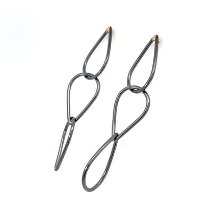 Oxidized Sterling Silver and 14k Yellow Gold Teardrop Link Studs