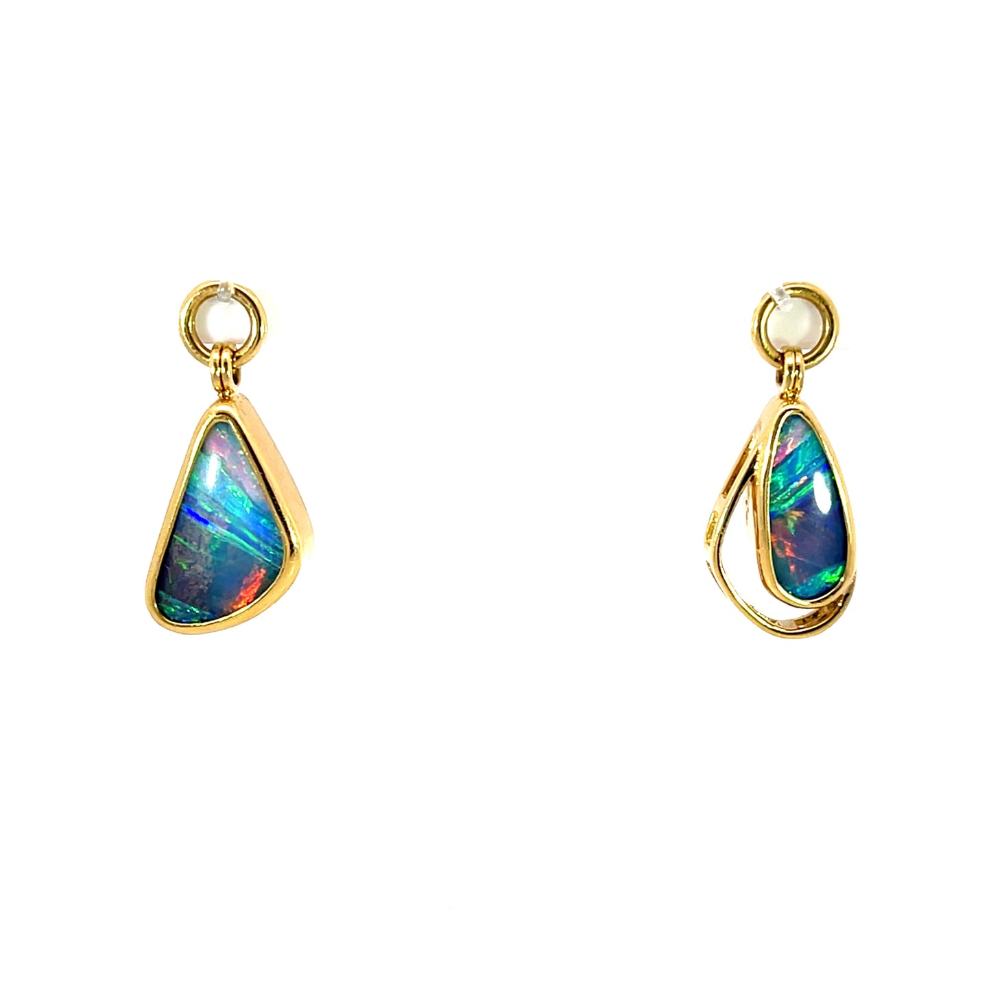 Asymmetrical Yellow Gold Boulder Opal Earring Jackets