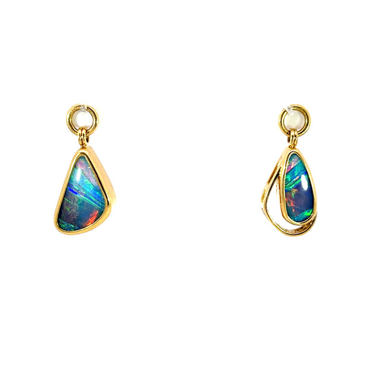 Asymmetrical Yellow Gold Boulder Opal Earring Jackets