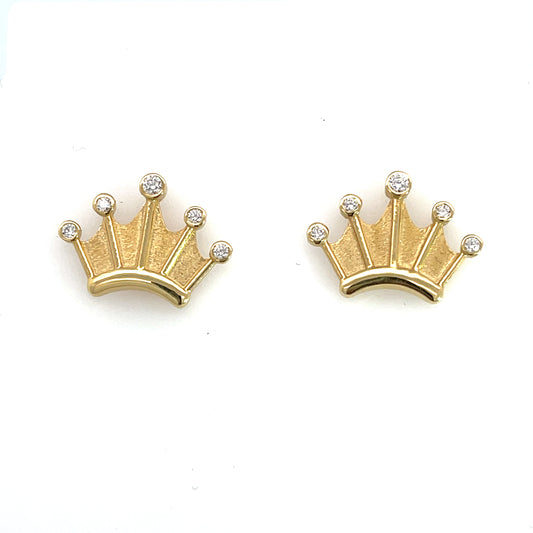 18k Yellow Gold Diamond Crown Studs