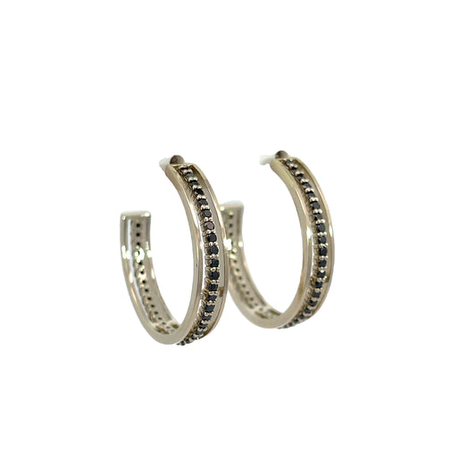 18k White Gold Floating Black Diamond Hoops