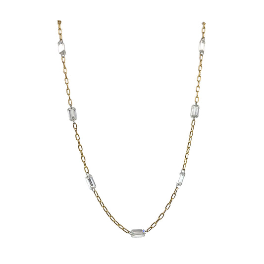 14k Yellow Gold Emerald Cut Diamond Necklace