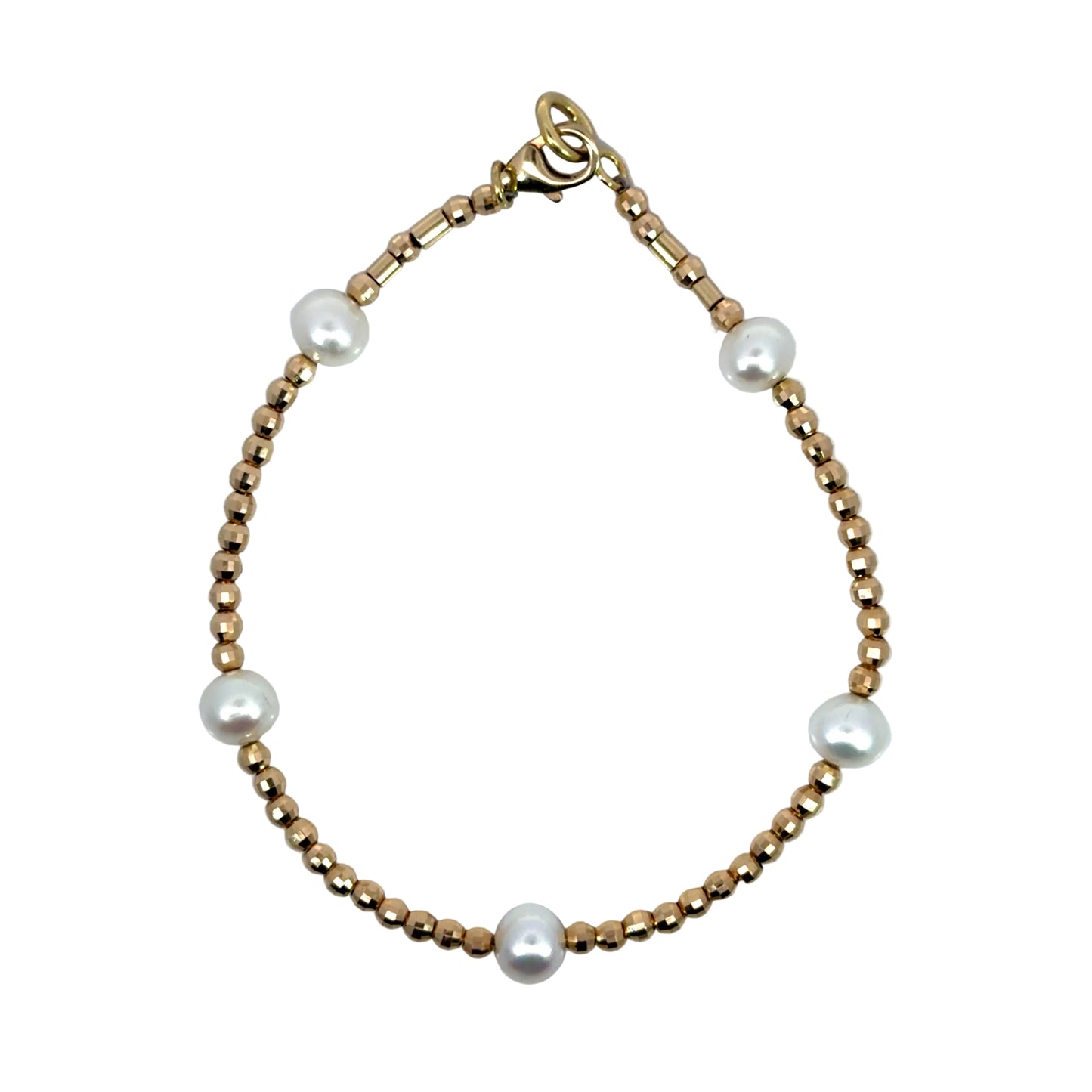 14k Yellow Gold Faceted Bead and White Pearl Bracelet
