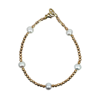 14k Yellow Gold Faceted Bead and White Pearl Bracelet