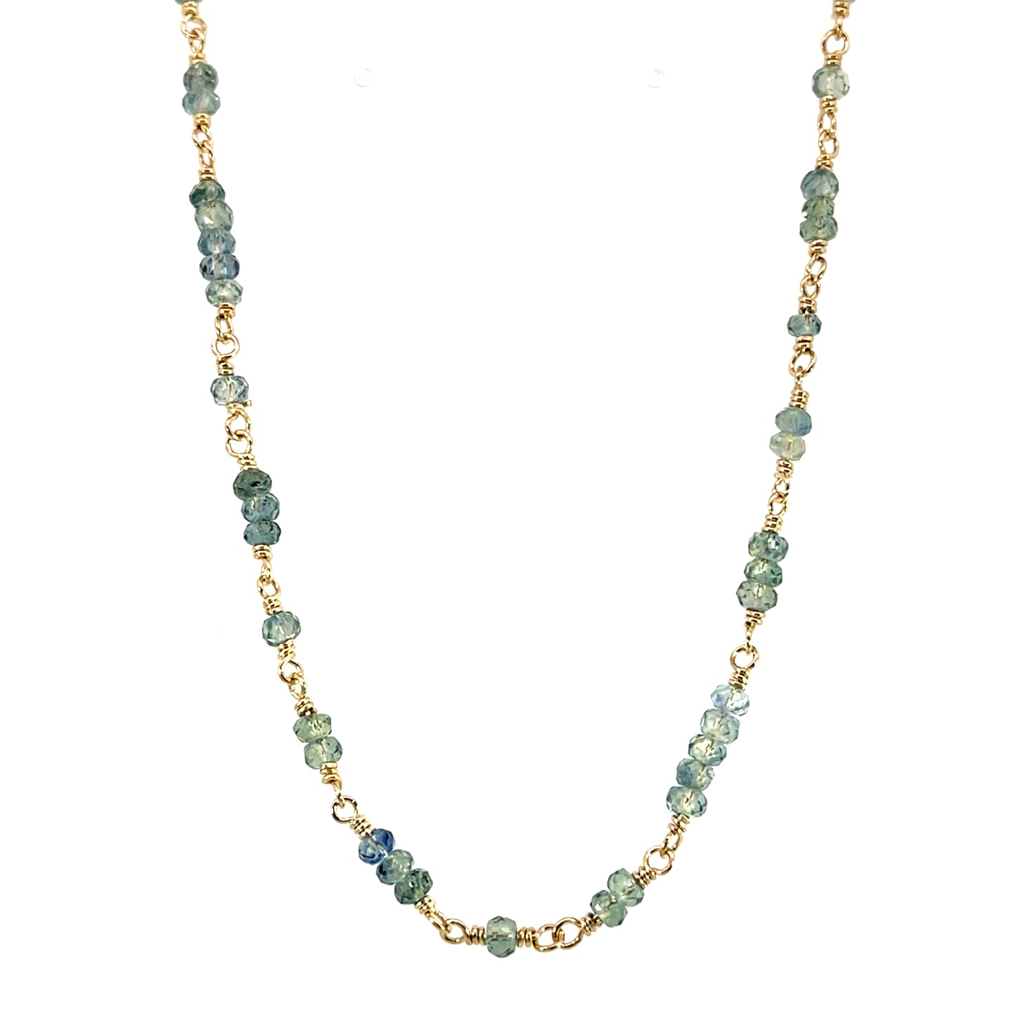 14k Yellow Gold Wired Montana Sapphire Bead Necklace