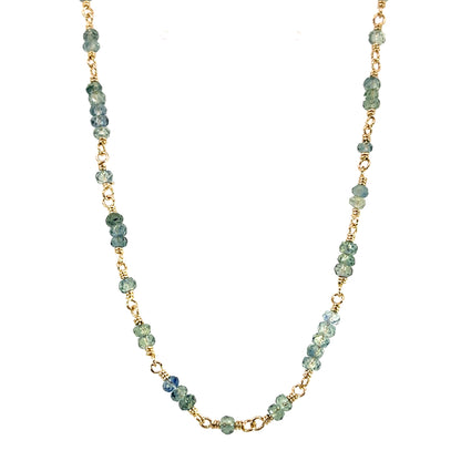 14k Yellow Gold Wired Montana Sapphire Bead Necklace