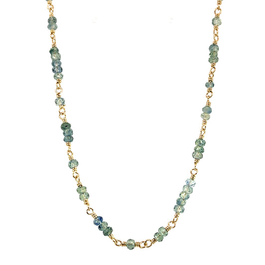 14k Yellow Gold Wired Montana Sapphire Bead Necklace