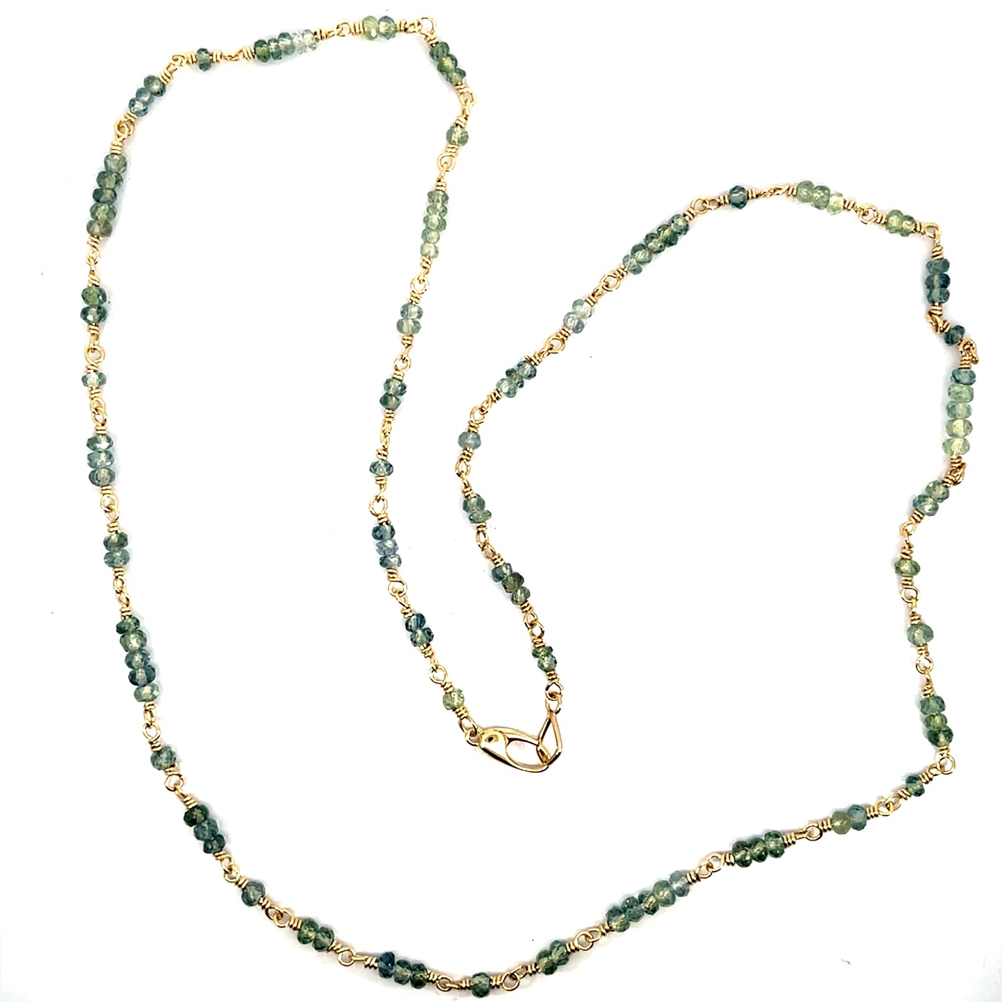 14k Yellow Gold Wired Montana Sapphire Bead Necklace