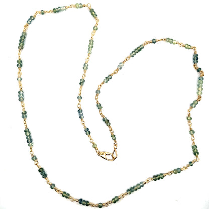 14k Yellow Gold Wired Montana Sapphire Bead Necklace