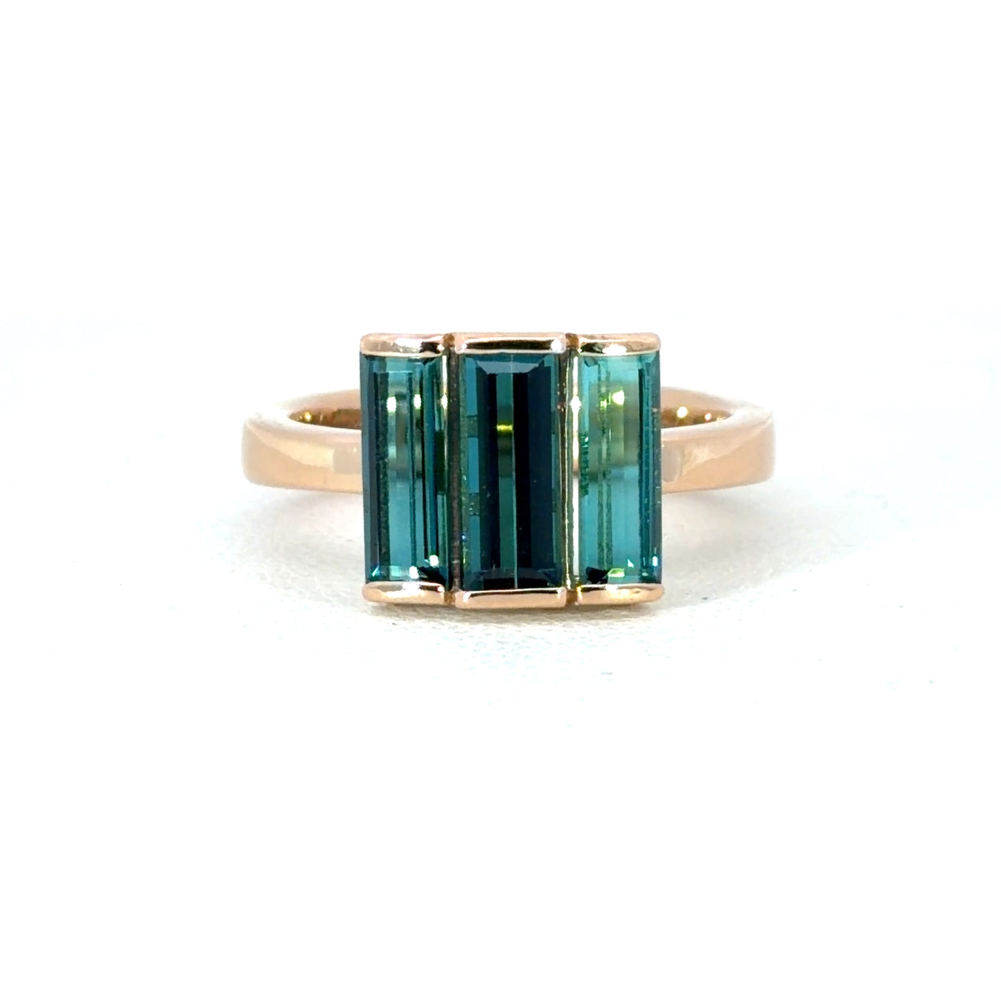 3 Blue Tourmaline 18k Rose Gold Ring