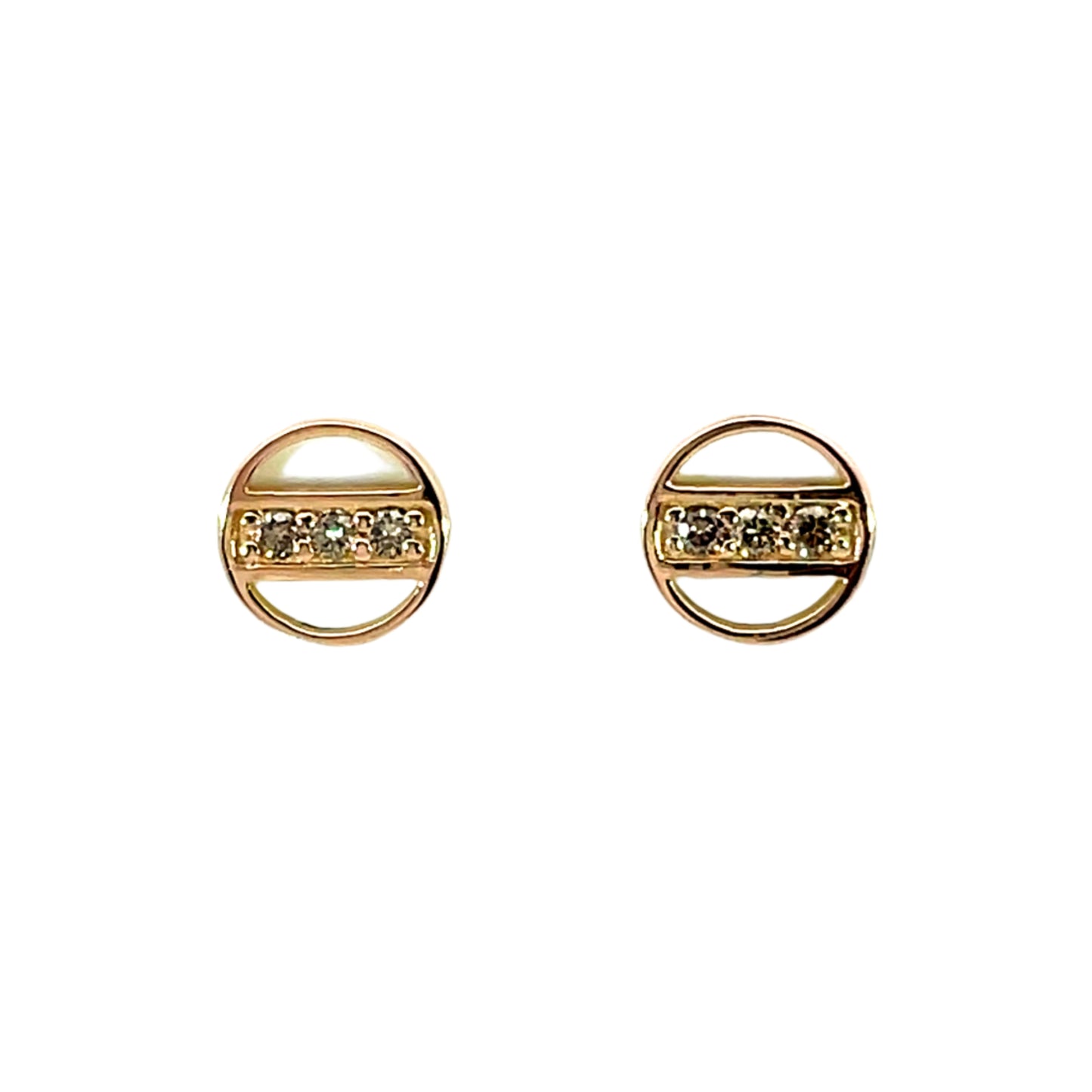 18k Rose Gold Circle Studs with Bead Set Champagne Diamonds