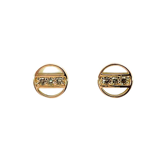 18k Rose Gold Circle Studs with Bead Set Champagne Diamonds