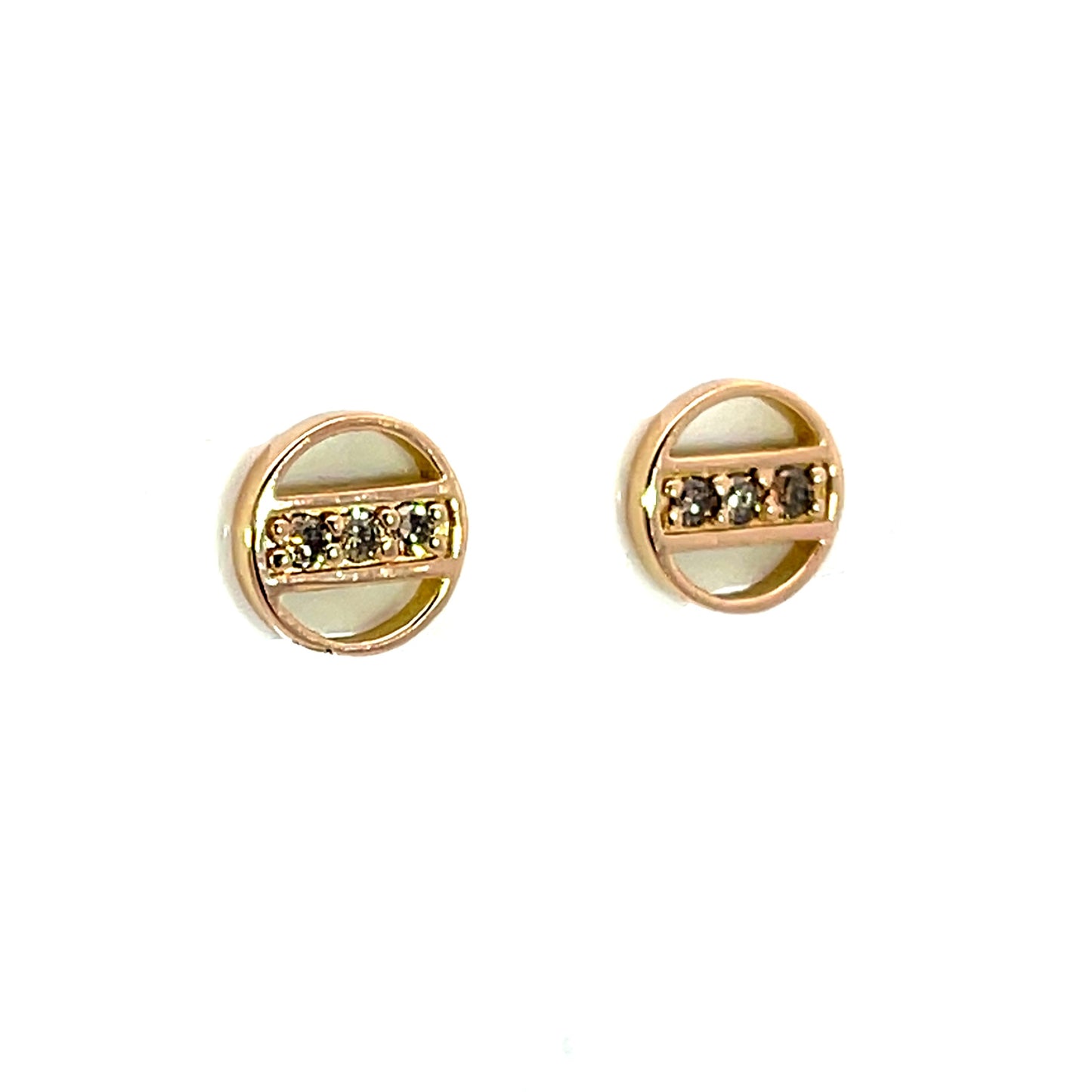 18k Rose Gold Circle Studs with Bead Set Champagne Diamonds