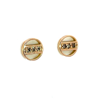 18k Rose Gold Circle Studs with Bead Set Champagne Diamonds