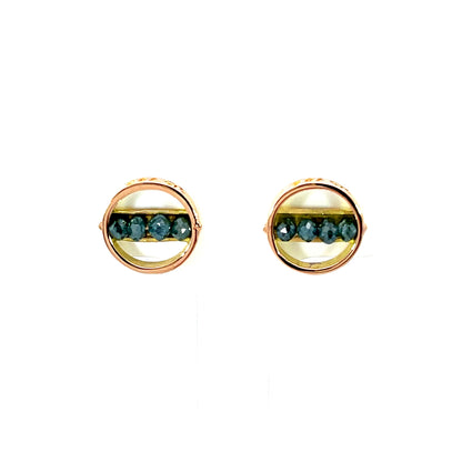 18K Rose Gold Blue Diamond Circle Studs