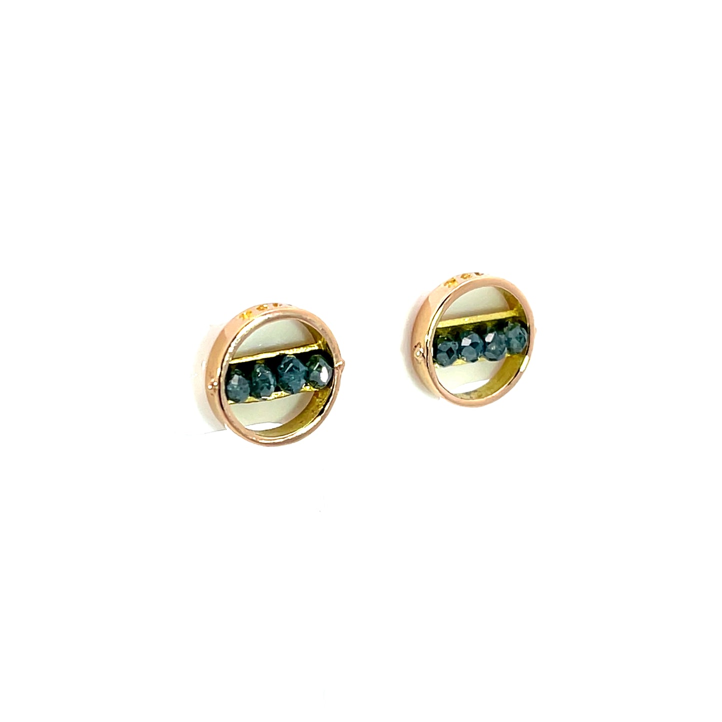 18K Rose Gold Blue Diamond Circle Studs