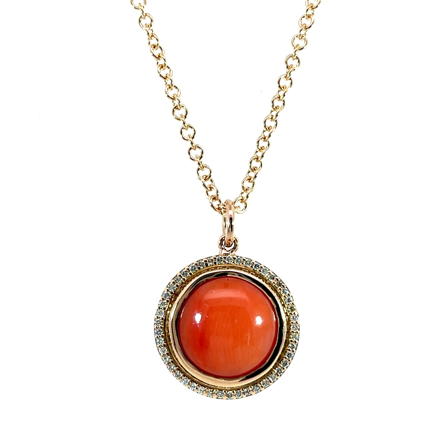 18k Rose Gold Bustamite Pendant with a Champagne Diamond Halo