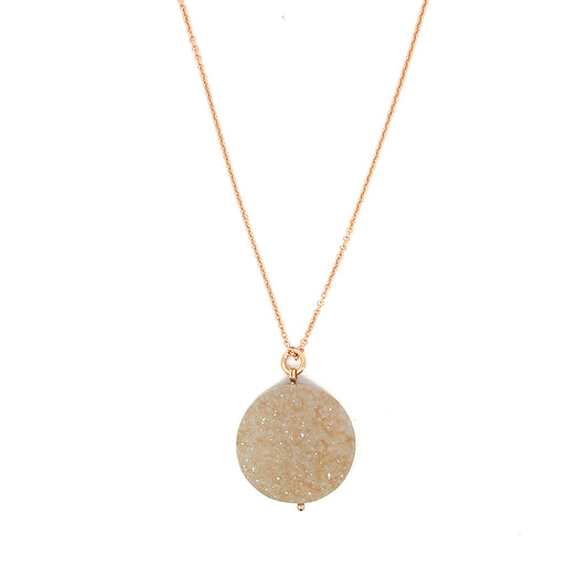 Cream Druzy Pendant with 18k Rose Gold