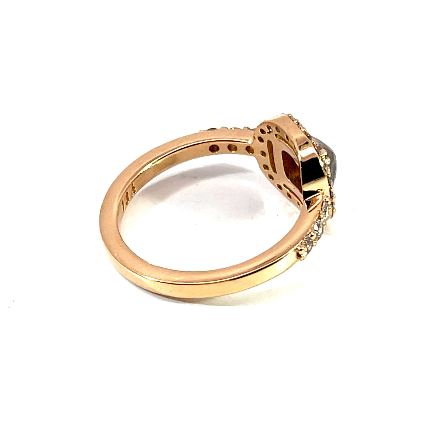 18k Rose Gold Halo Ring with a Cognac Diamond and Champagne Diamonds