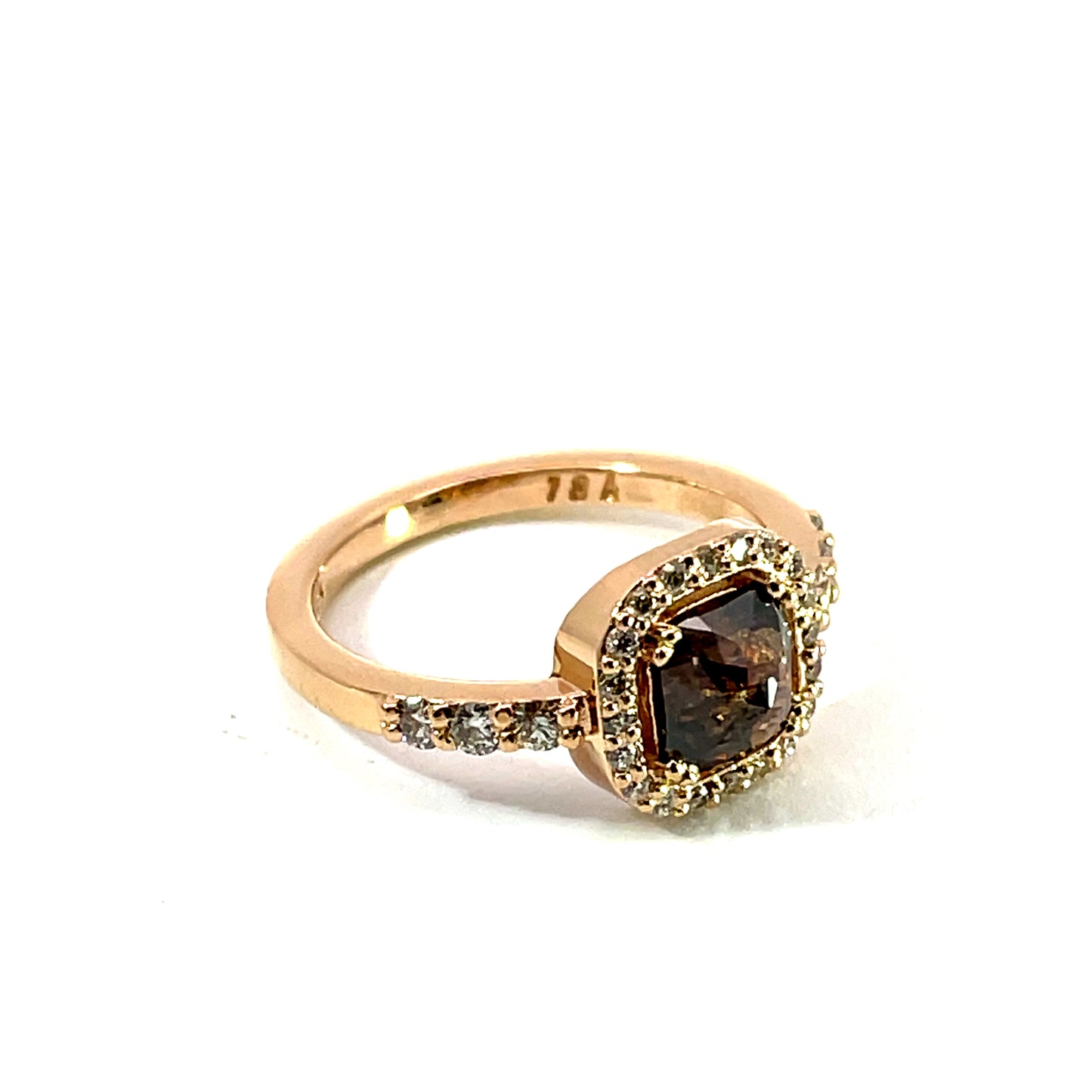 18k Rose Gold Halo Ring with a Cognac Diamond and Champagne Diamonds