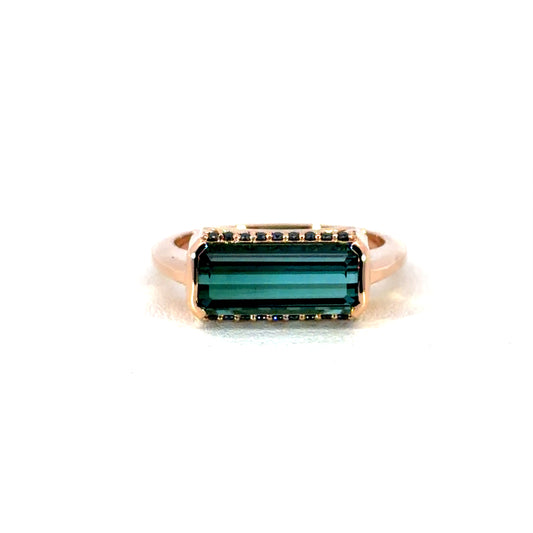18k Rose Gold Horizontal Blue-Green Tourmaline Ring