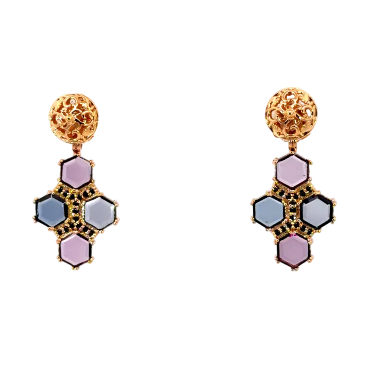 18k Rose Gold Blue/Purple Hexagon Spinel Earring Jackets