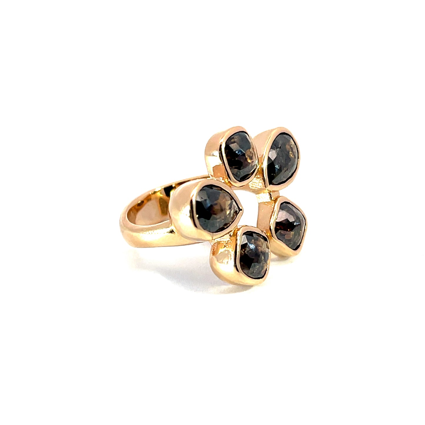 18k Rose Gold Ring with 5 Natural Colored Brown Rose Cut Diamonds