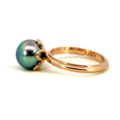 18k Rose Gold Blue-Green Tahitian Pearl Ring