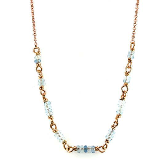 18k Rose Gold Aquamarine Bead Wired Necklace