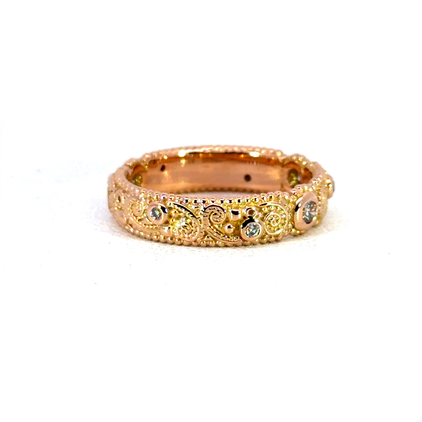 18k Rose Gold "llyn Band" with Bezel Set Champagne Diamonds
