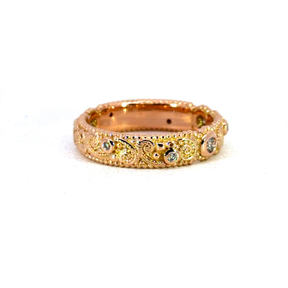 18k Rose Gold "llyn Band" with Bezel Set Champagne Diamonds