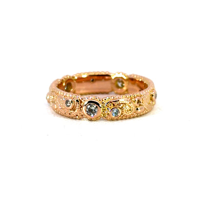 18k Rose Gold "llyn Band" with Bezel Set Champagne Diamonds
