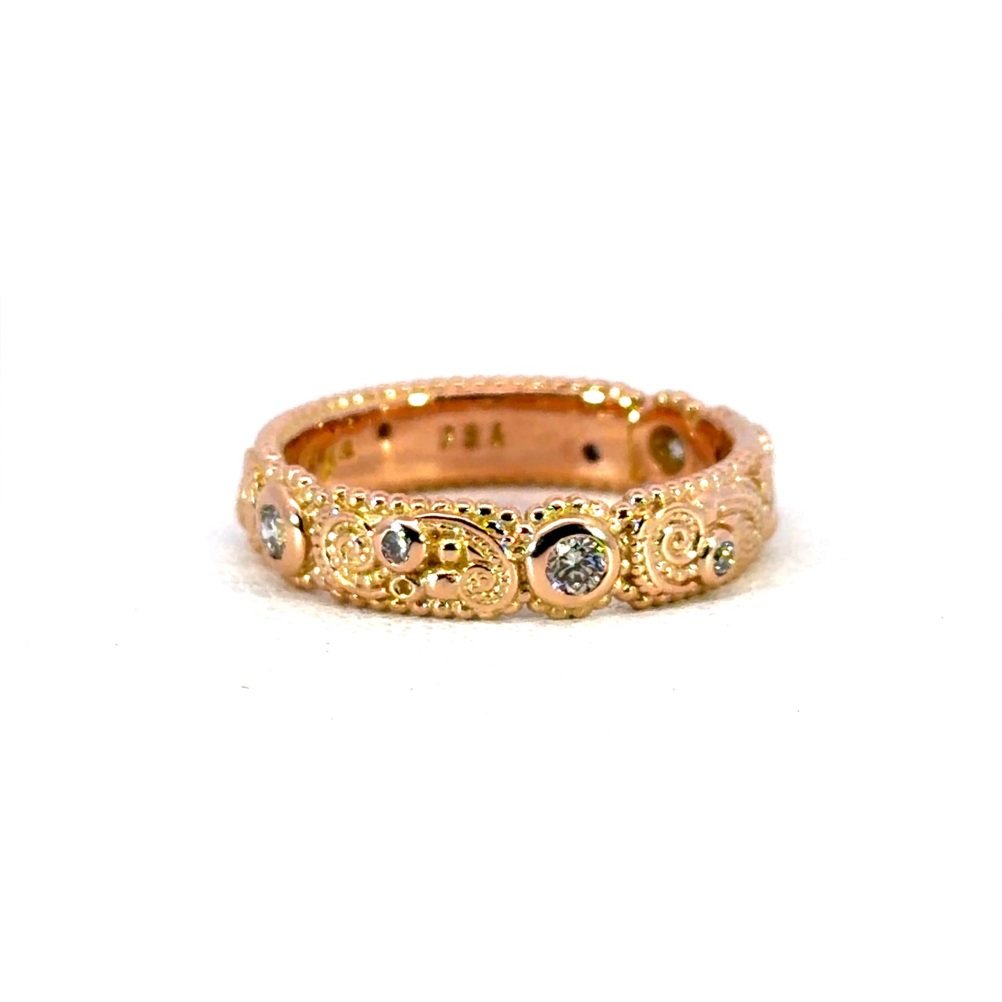 18k Rose Gold "llyn Band" with Bezel Set Champagne Diamonds