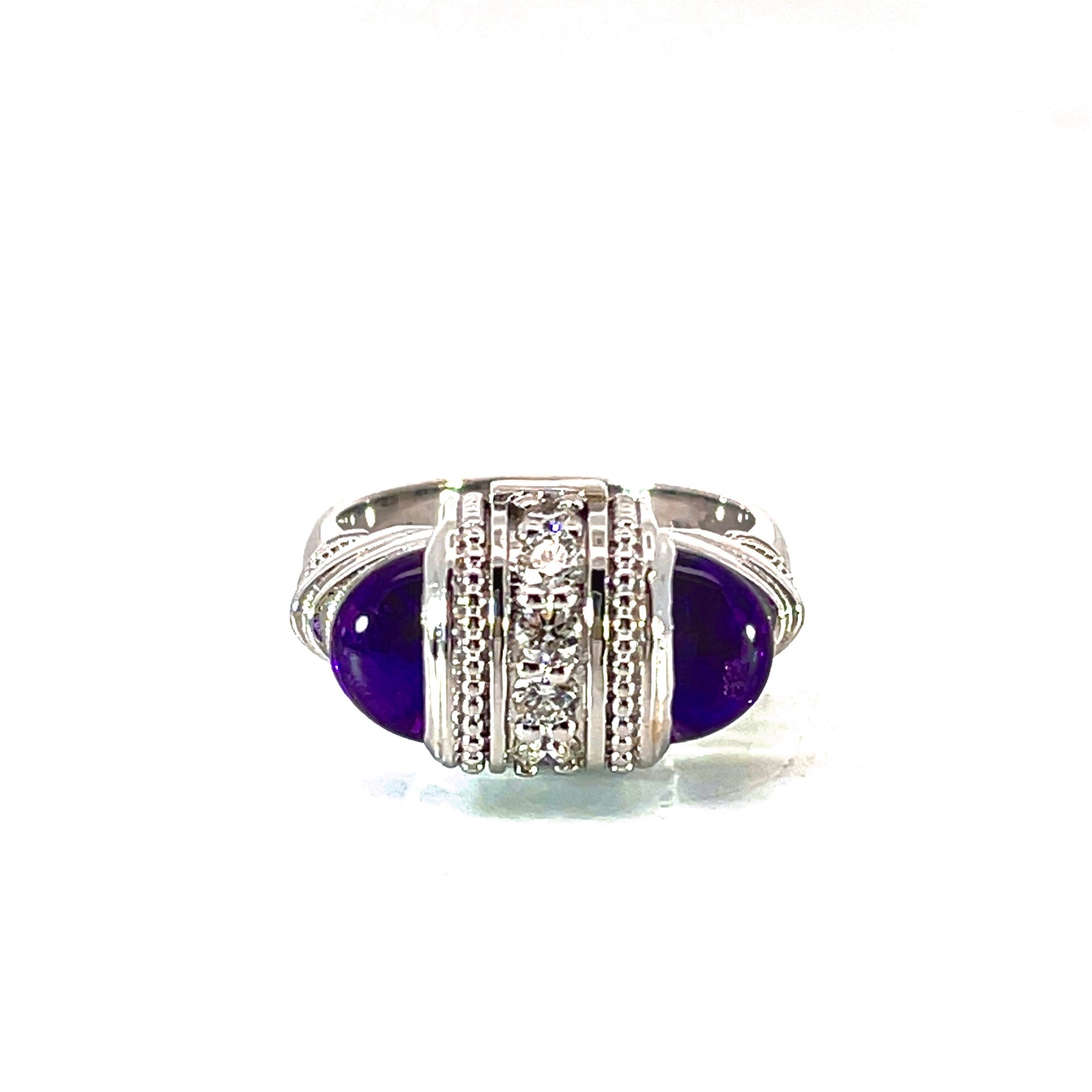 18k White Gold Arch Ring with Amethyst and White Diamonds