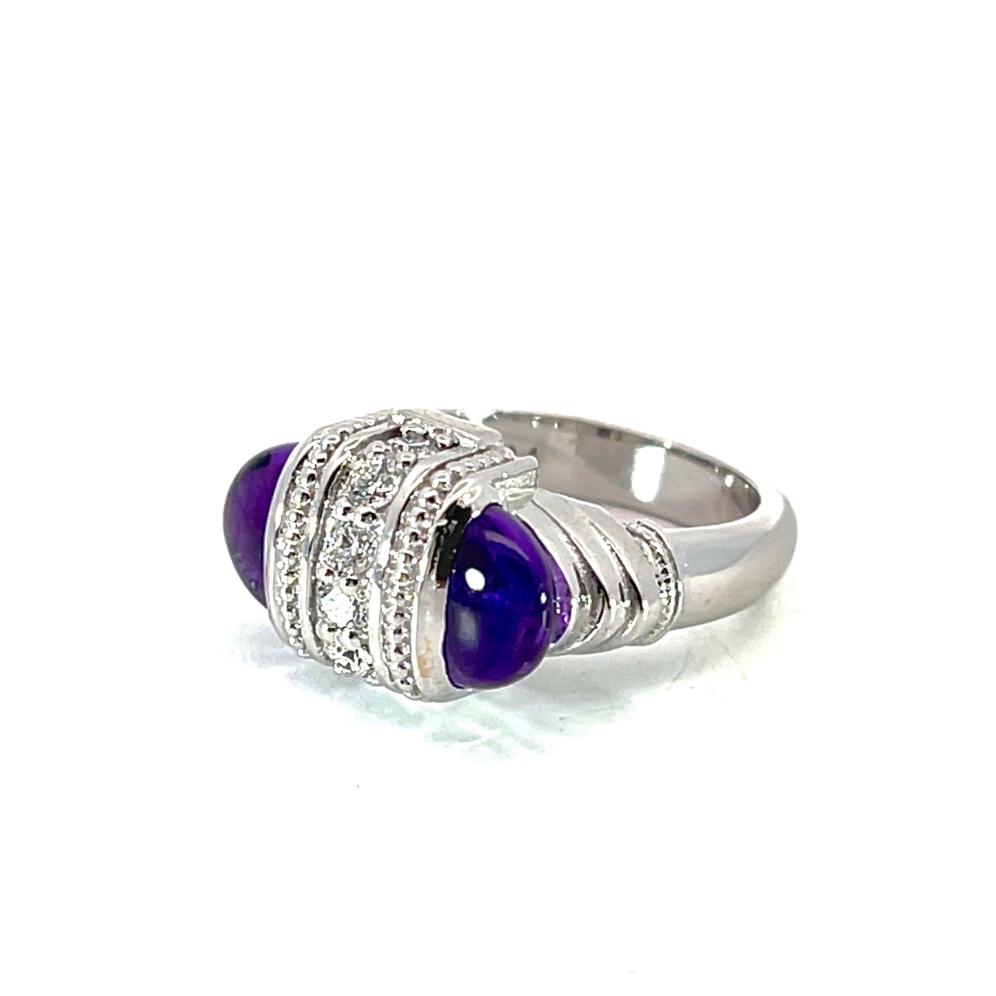 18k White Gold Arch Ring with Amethyst and White Diamonds