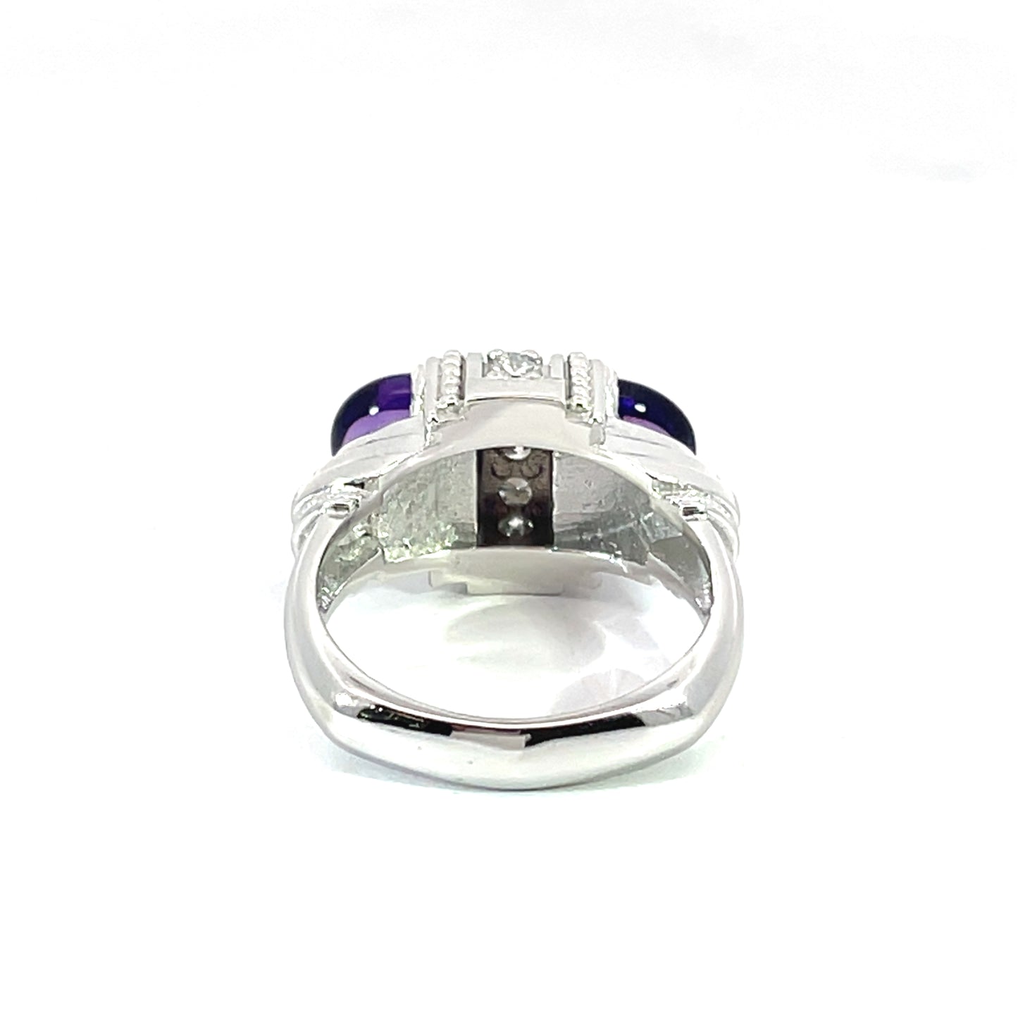 18k White Gold Arch Ring with Amethyst and White Diamonds