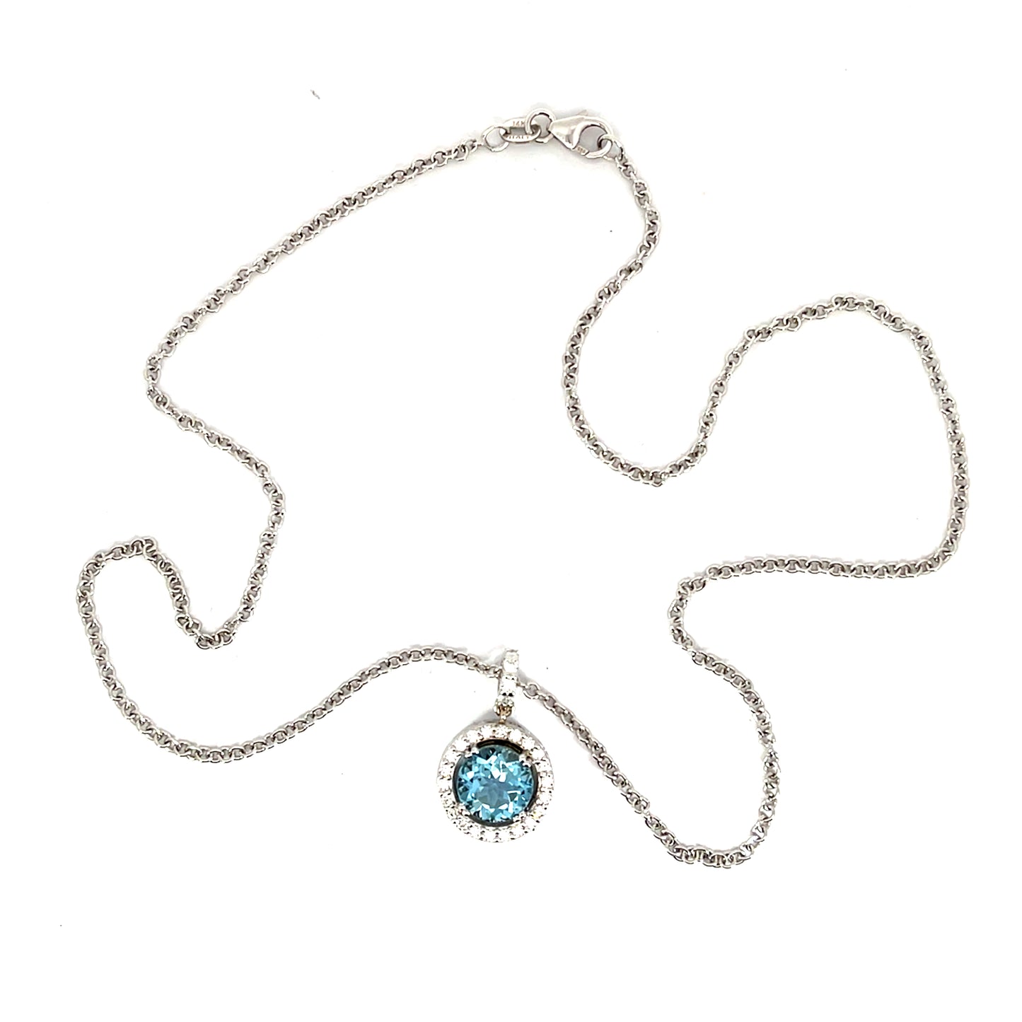 18k White Gold Aqua Pendant with White Diamonds