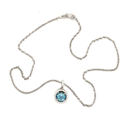 18k White Gold Aqua Pendant with White Diamonds