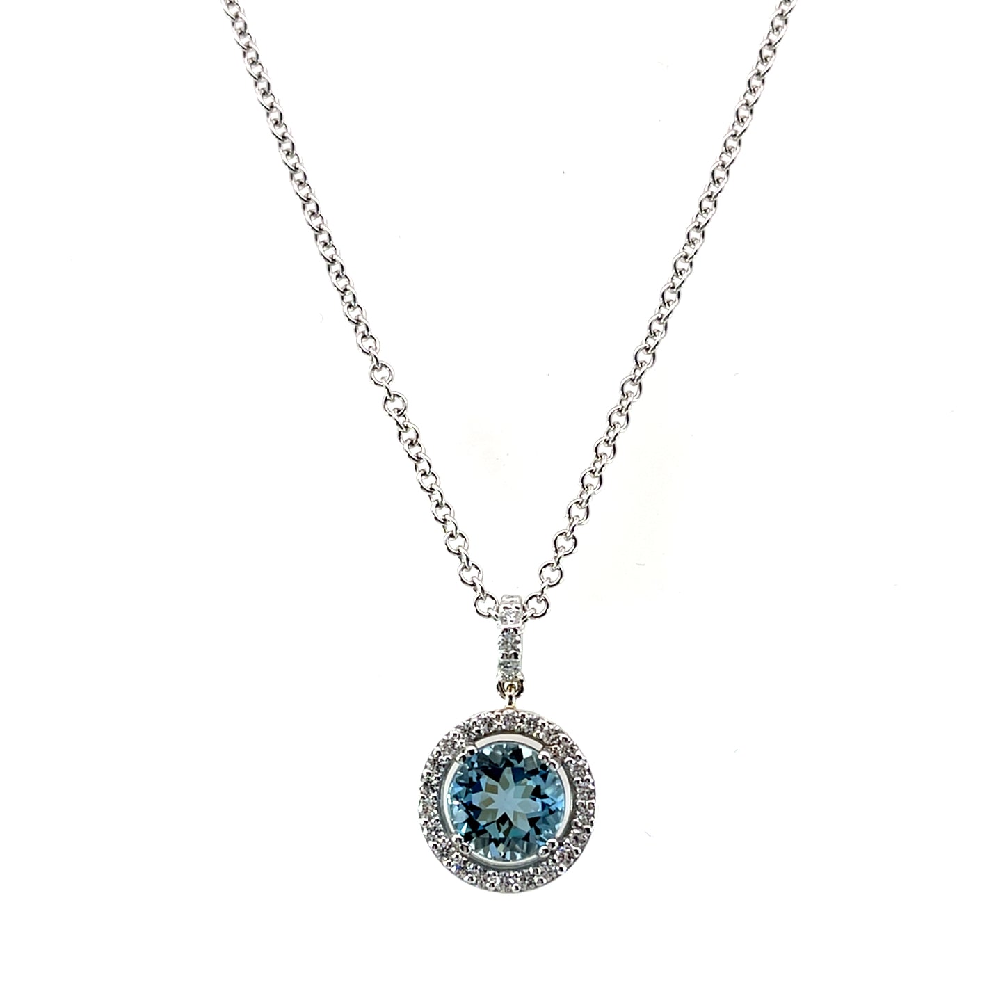 18k White Gold Aqua Pendant with White Diamonds